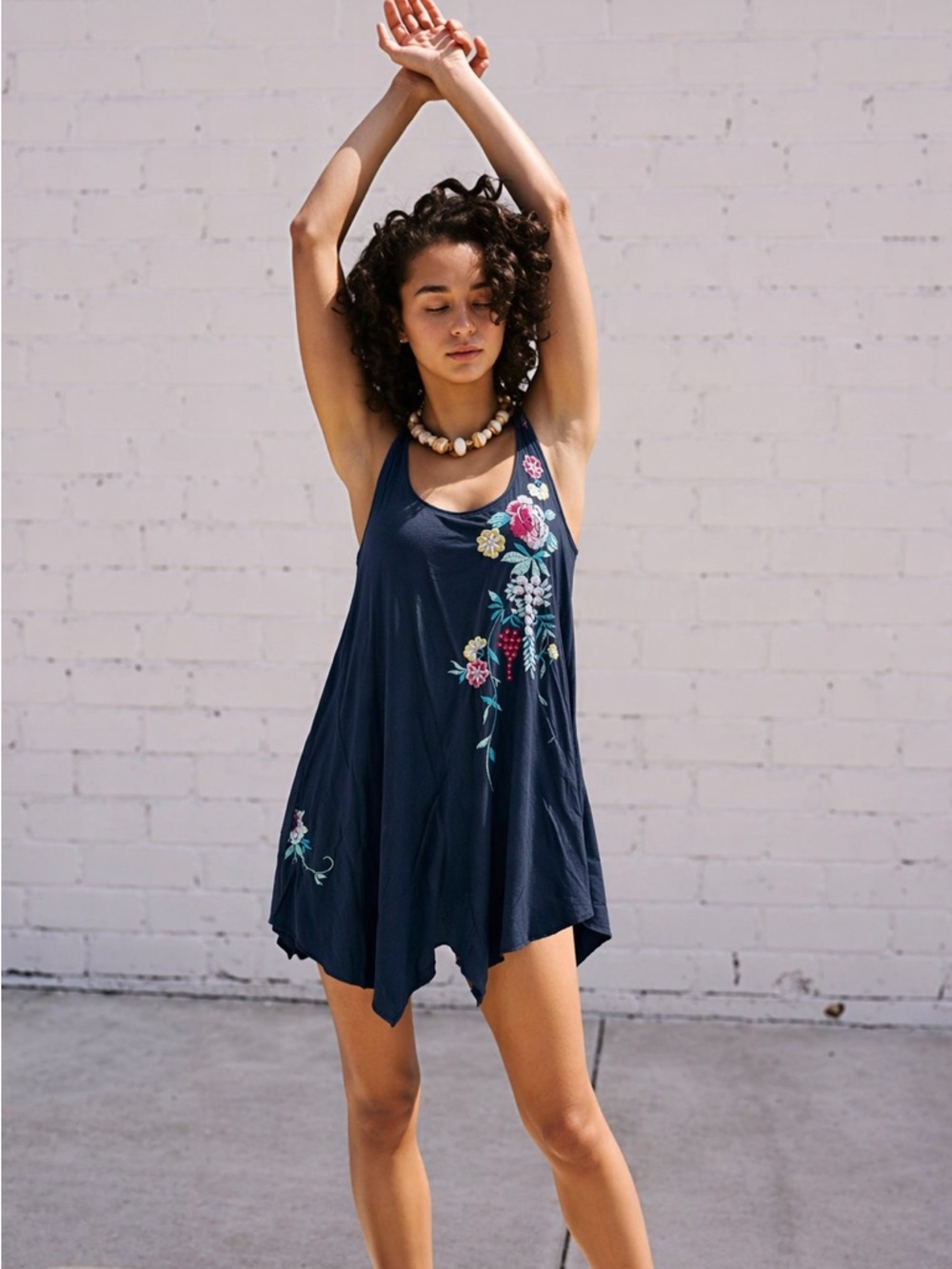 Women's Navy Floral Embroidered Tunic